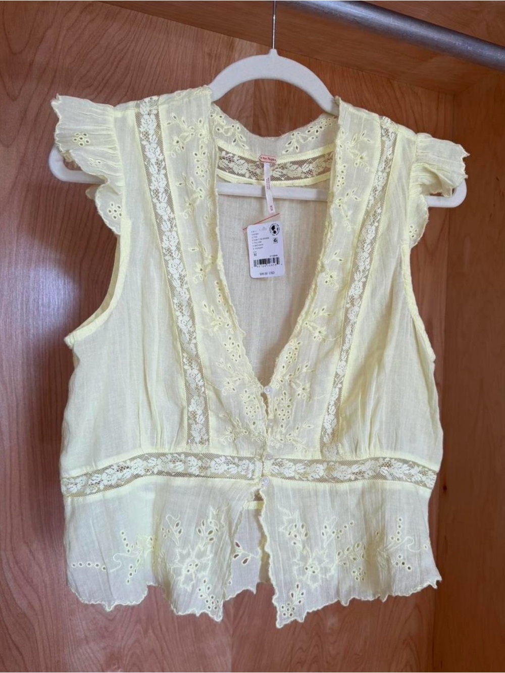 Free People Daydreamer Yellow Lace Trim Sleeveless Top